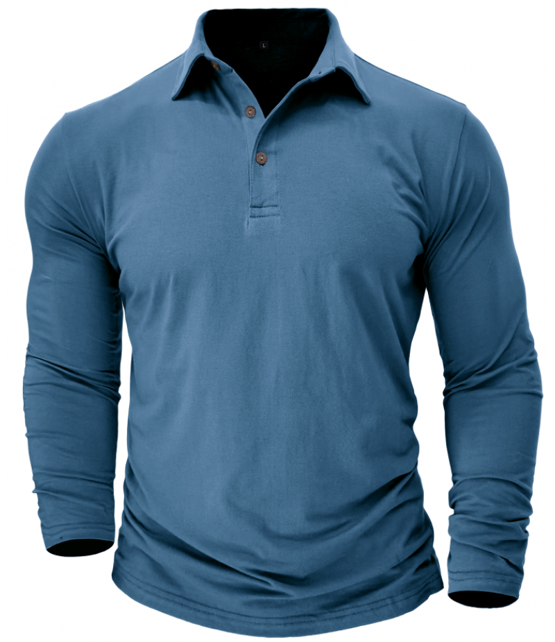 Cross border foreign trade men's pure cotton long sleeved polo shirt