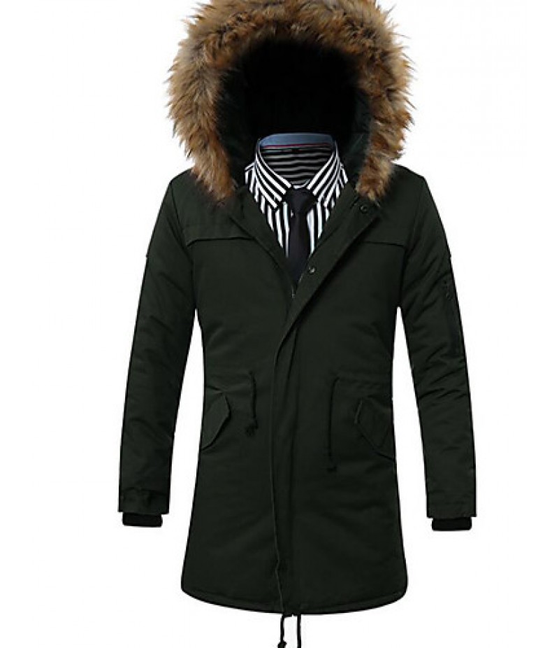 Men's Regular Padded Coat,Simple Going out / Casual/Daily Solid-Cotton Cotton Long Sleeve Hooded Blue / Black / Green