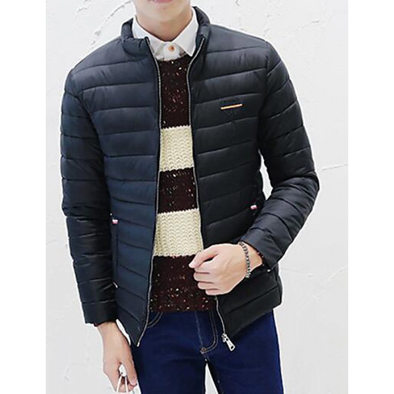 Men's Casual/Daily Simple Coat,Solid Long Sleeve Blue / Red / Black / Gray Polyester