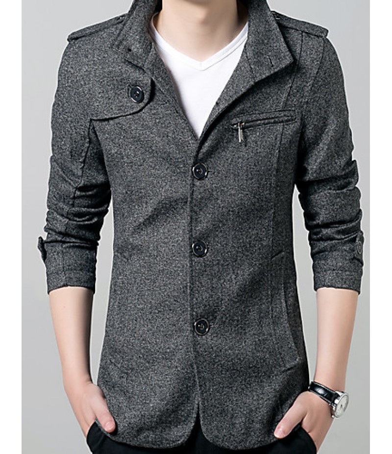 Men's Solid Casual / Work / Formal / Sport / Plus Sizes Trench coat,Cotton / Polyester Long