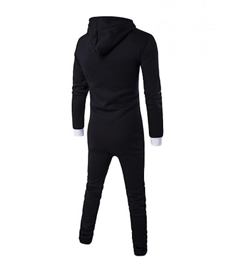 Men's Going out / Casual/Daily / Sports Simple / Active Regular Hoodies,Solid / Color Block White / Black Hooded Long SleeveCotton /