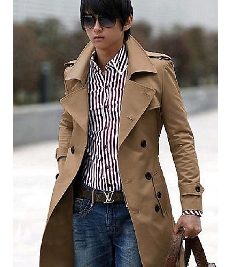 Men's Solid Casual Trench coat,Others Long Sleeve-Black / Yellow / Gray