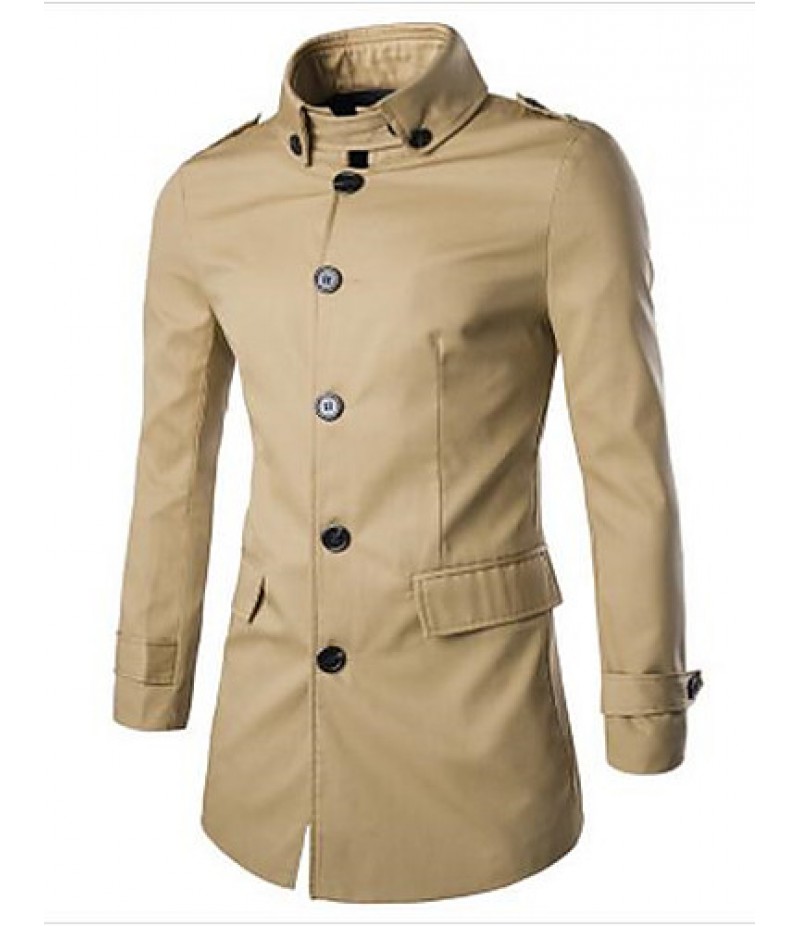 Men's Long Sleeve Regular Trench coat , Cotton Pure