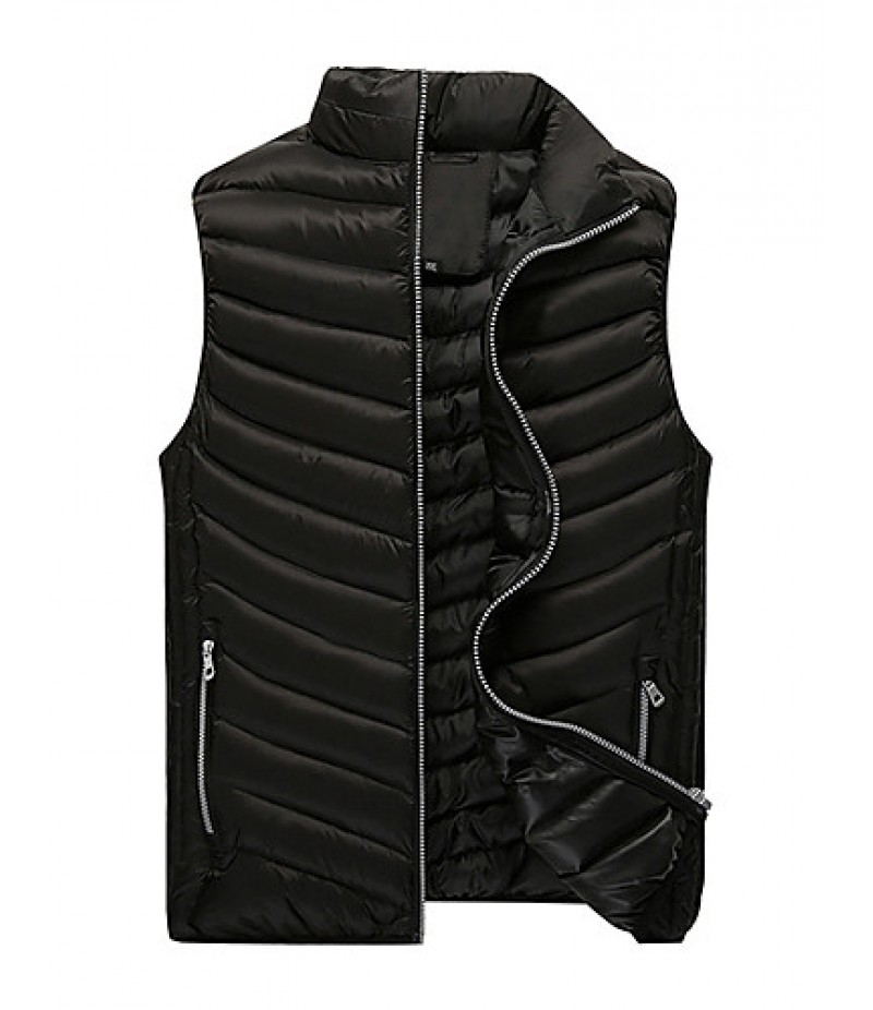 Men's Regular Padded Vest Coat,Polyester Solid Sleeveless Winter Vest k256