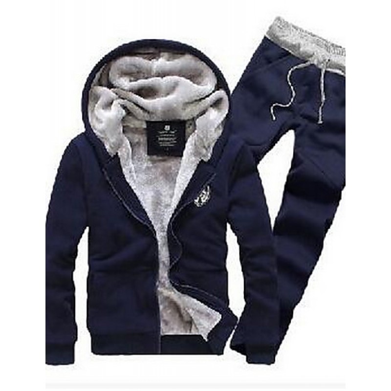 Men's Casual/Daily Simple Regular Hoodies,Solid Blue / White / Black / Gray Hooded Long Sleeve Cotton Winter Medium Micro-elastic