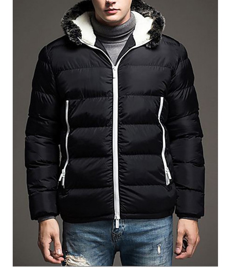 Men's Regular Padded Coat,Polyester / Nylon Patchwork Long Sleeve