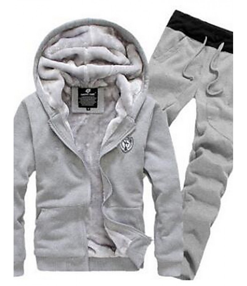 Men's Casual/Daily Simple Regular Hoodies,Solid Blue / White / Black / Gray Hooded Long Sleeve Cotton Winter Medium Micro-elastic