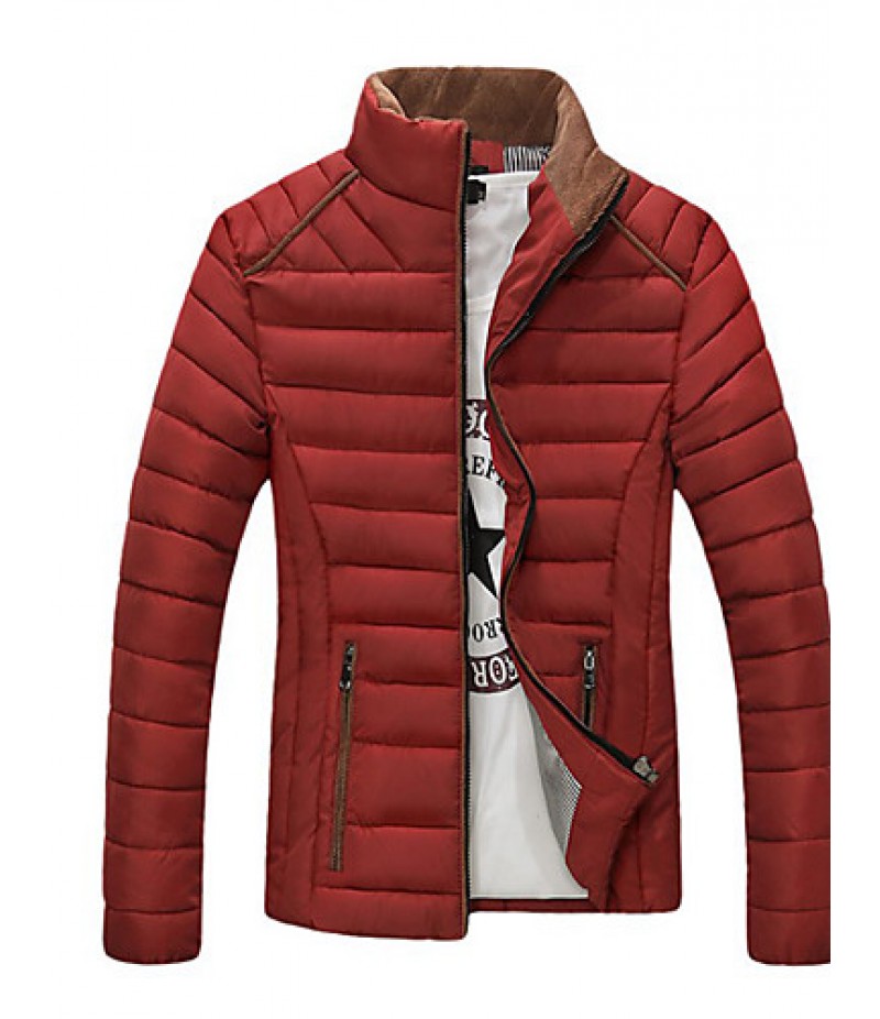 Men's Regular Padded Coat,Polyester Solid Long Sleeve