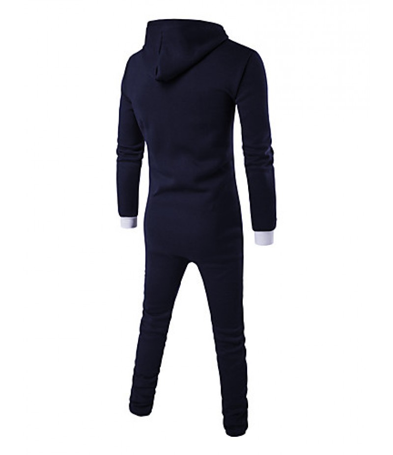 Men's Going out / Casual/Daily / Sports Simple / Active Regular Hoodies,Solid / Color Block White / Black Hooded Long SleeveCotton /