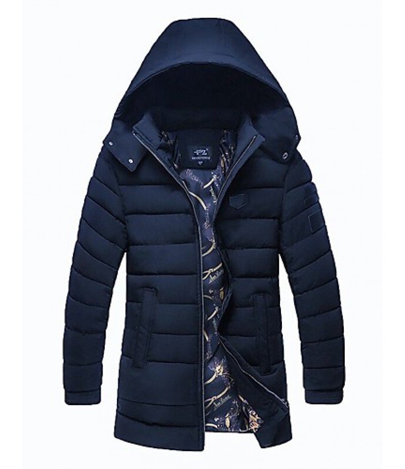 Men's Regular Padded CoatPolyester Solid Long Sleeve