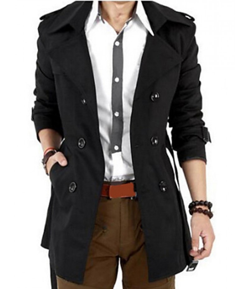 Men'sBritish Style Leisure Slim Long Sleeve Long Trench coat , Pure