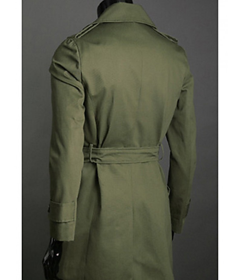 Men's Solid Casual Trench coat,Cotton Long Sleeve-Black / Green / White