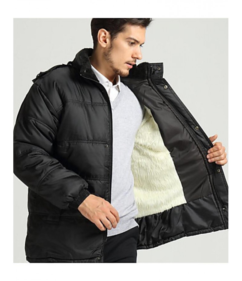 Men's Regular Padded Coat,Simple Casual/Daily Solid-Others Cotton Long Sleeve Black