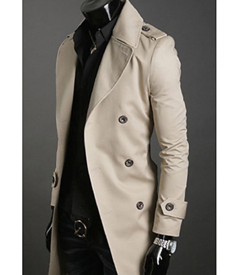 Men's Solid Casual Trench coat,Cotton Long Sleeve-Black / Green / White