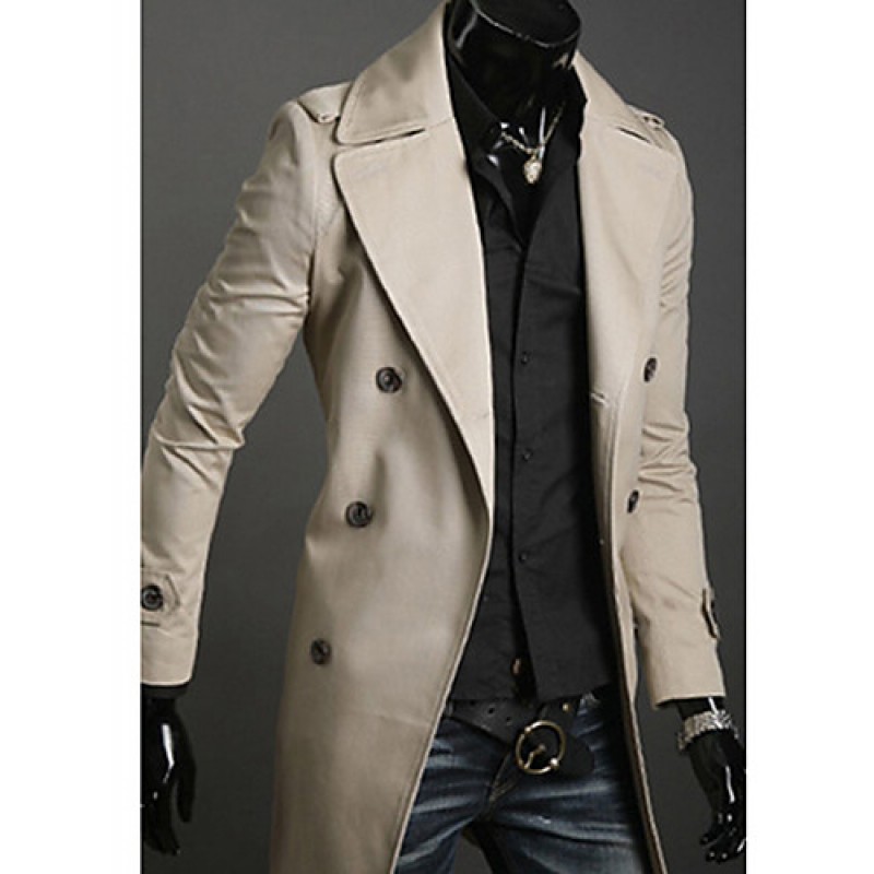 Men's Solid Casual Trench coat,Cotton Long Sleeve-Black / Green / White